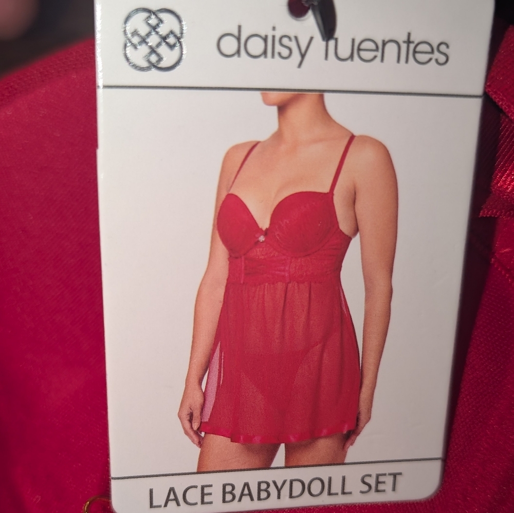 NWT Daisy Fuentes Lace Babydoll Lingerie in Chili Red - Picture 2 of 10